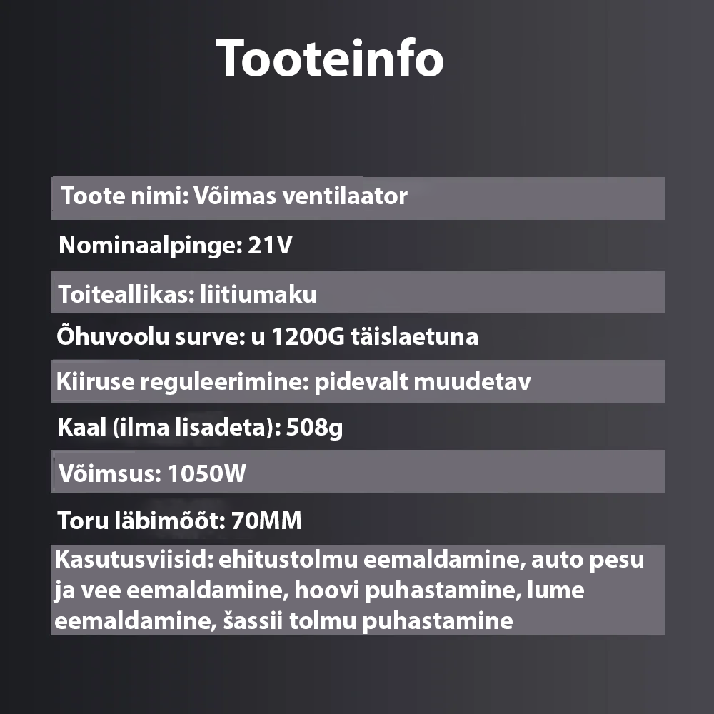 Juhtmevaba turbo õhupuhur
